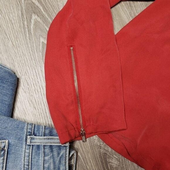 Trouvé Womens Red Zip-Up Modal Jacket Size L moto military style light jacket - Picture 3 of 7